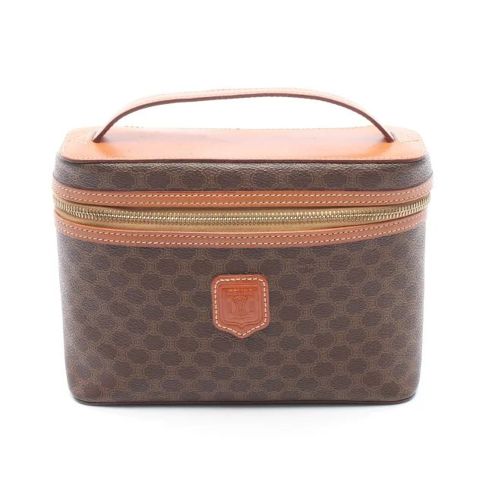 Celine Macadam Handbag Canvas Leather Brown